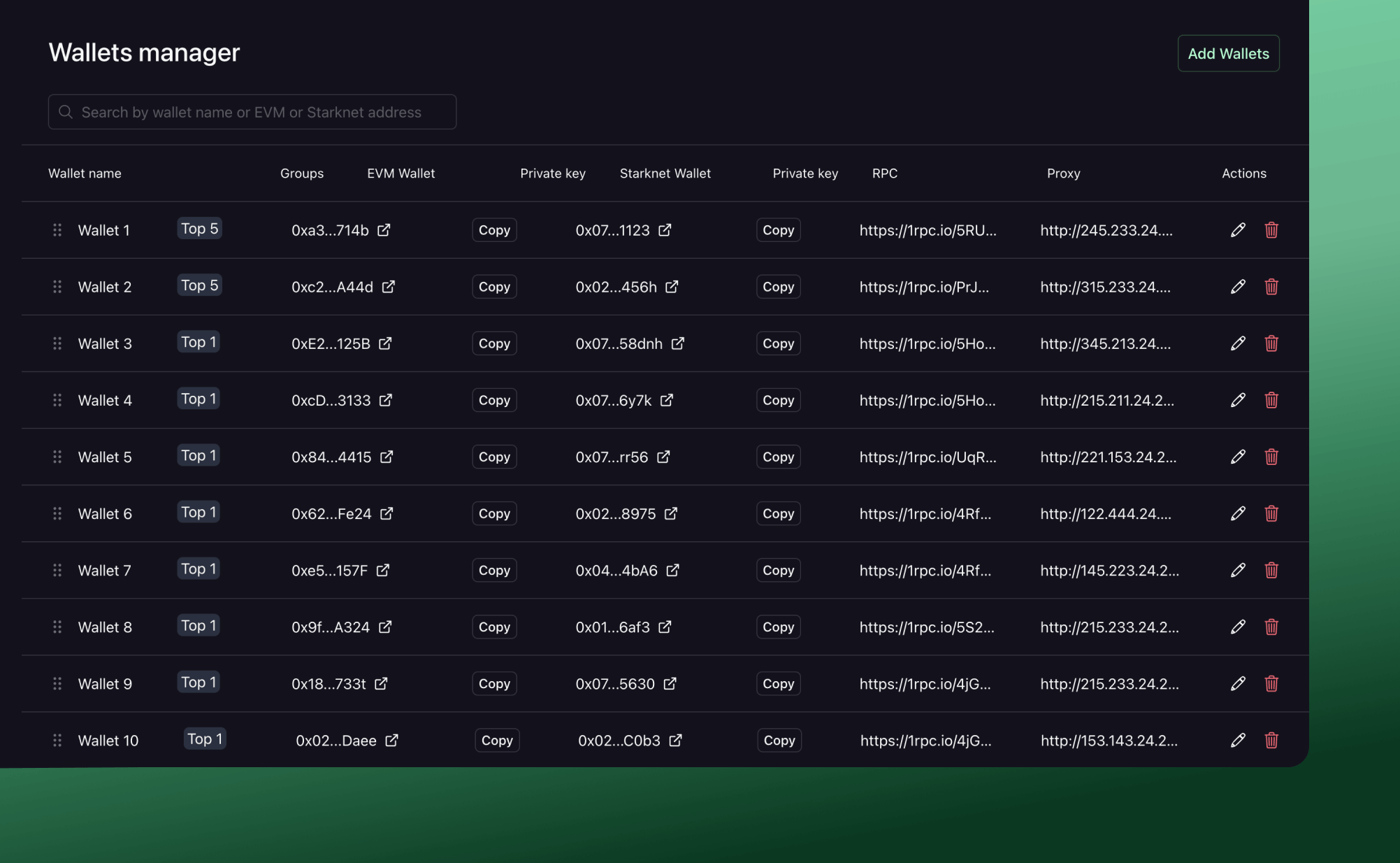 Wallets manager